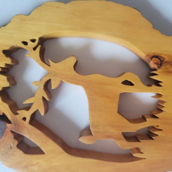 Handcrafted Wooden Deer Silhouette Wall Hanging Art Cabin Rustic - Picture 2 of 6